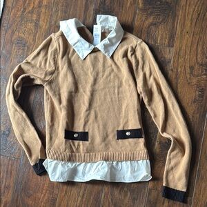 Loft Classic Tan Sweater with White Collar